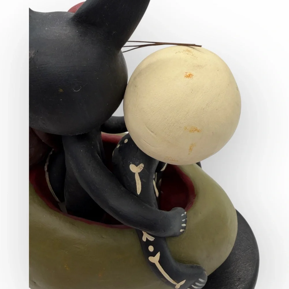 Whimsical Julie Karanik Signed Black Cat  Owl‎ Skeleton Halloween Numbered 9”